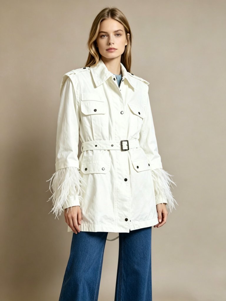 $637 Nwot Mr & Mrs Italy Field Jacket Removable Bolero And Ostrich Feathers Sz S